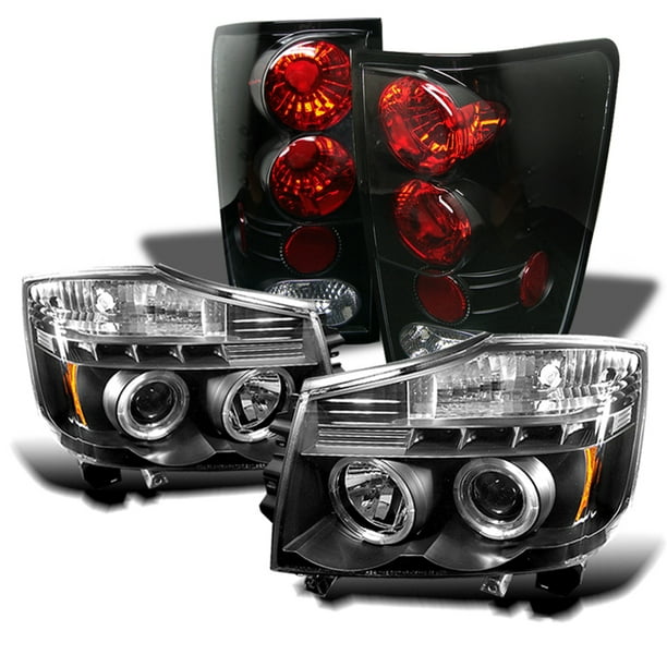For 04-15 Titan Black Halo Projector Headlights+LED Tail Lamps+3rd Brake Light
